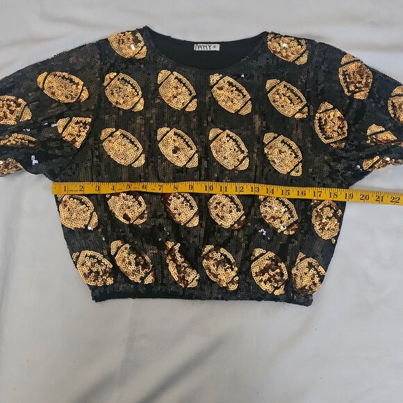 WHY DRESS Black Gold Sequin Football-Shaped Embellished Crop Top Size Small, NWT - Picture 7 of 8